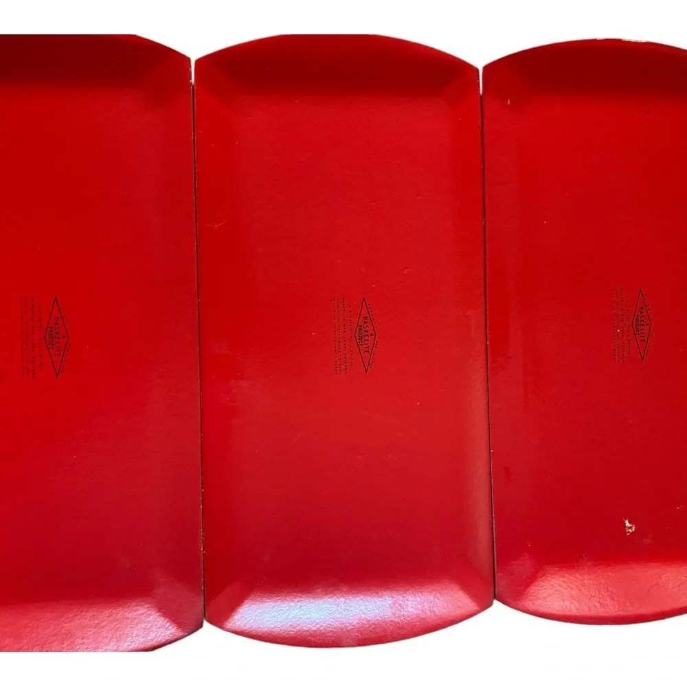 Vintage Hasko Deluxe Lap Trays Red Asian Pagoda Scene MCM Set of 4